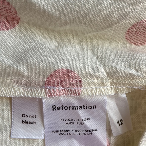 Reformation Turnip Andie Mini Dress Linen Cream Polka Dot Blush Pink 12 NWT - Picture 9 of 17
